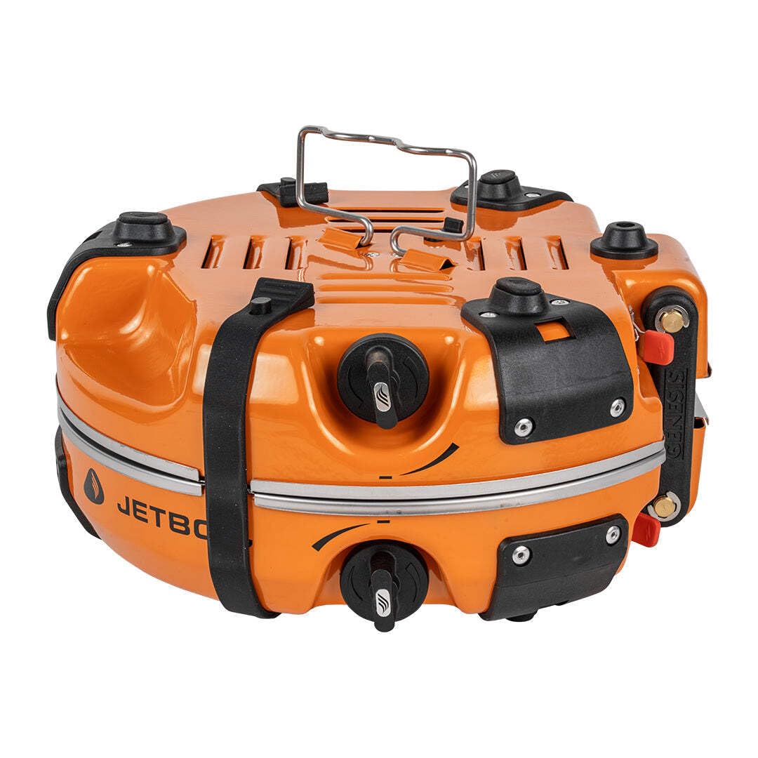 Jetboil Genesis Base Camp Compact 2-palnikowy system gotowania zasilany izobutanem posiłki solo duża grupa gotowanie 25 cm patelnia 5 l pierścień strumienia garnek do gotowania torba do przenoszenia