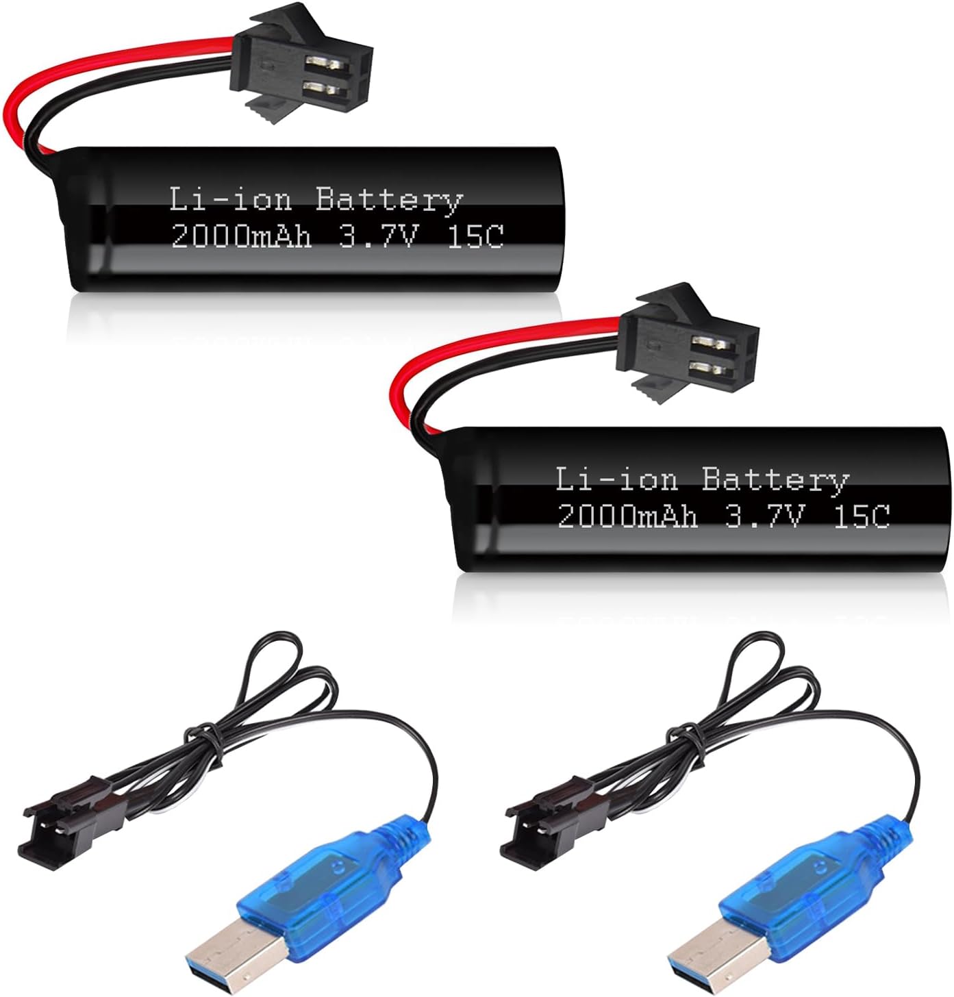 3.7V 2000mah Li-ion Battery 2Pack with 2 USB Chargers SM-2P Plug 15C RC Recgargeble Battery Compatible with DE45 DE42 Remote Control Cars