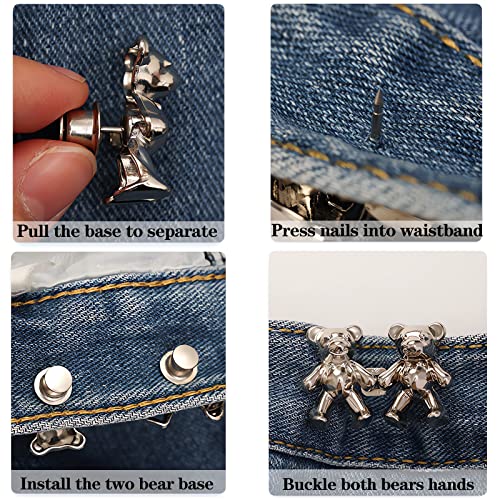 10Pairs Bear Jean Buttons Pins, Jean Pant Waist Tightener, No Sewing Required, Detachable Button Adjuster For Loose Jeans, Pants Tightener Clip For Waist #TOP3