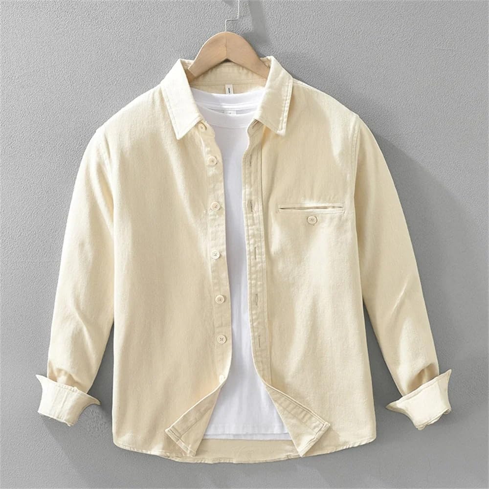 Autumn Winter Men's Long Sleeve Cotton Cargo Shirts Solid Workwear Men Tops Thickened Shirt Jacket for Men