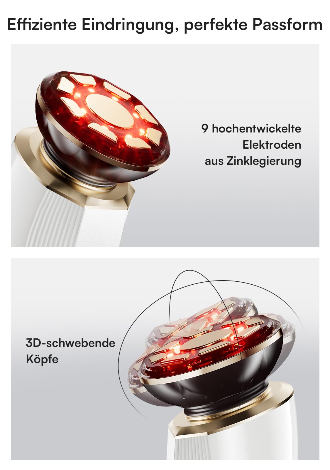 INIA Professionelles 3-in-1 Anti-Falten Gesichtsmassagegerät mit Mikrostrom & Rotlichttherapie Straffendes Lifting-Gerät für Gescht/Hals, Reduziert Schwellungen & Falten Firm