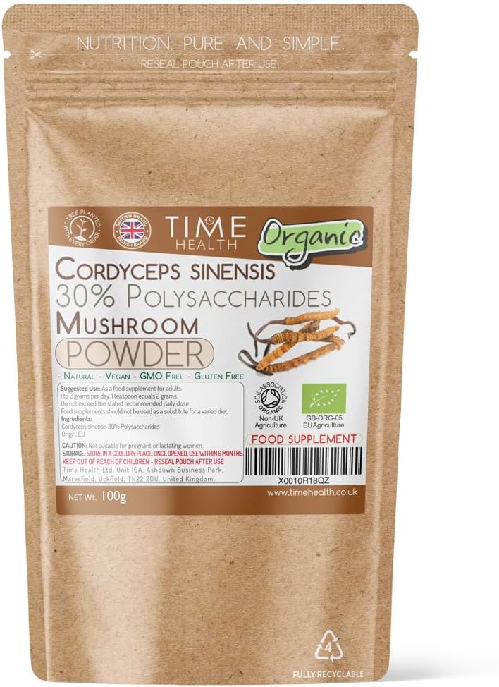 Organic Cordyceps Sinensis Mushroom Extract - 100g Powder - EU Grown - 30% Polysaccharides - Dual Extracted - Zero Additives (100g Powder Pouch)