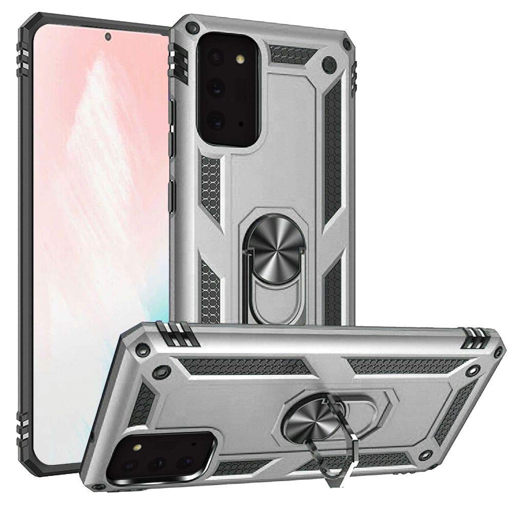 for Samsung Galaxy Note 20 Magnetic Ring Kickstand Hybrid Case Cover - Silver