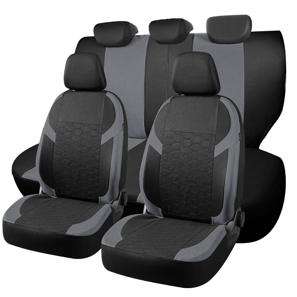 Lot de 5 Housses de siège de Voiture pour Ford Edge Fiesta Focus Ka+ Plus Kuga Mondeo Puma Compatible airbag, Respirant, Facile à Installer et à Nettoyer. (Gris)