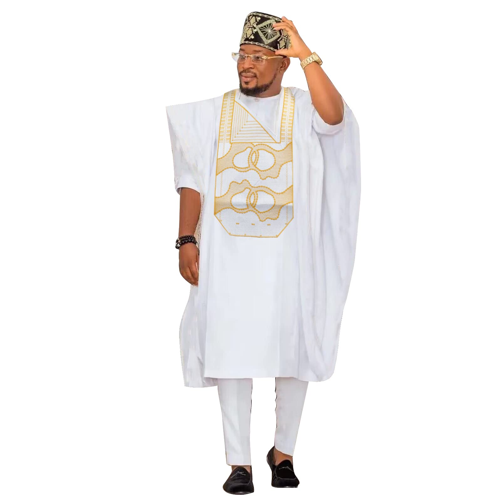 TIDOIRSADashiki for Men,Embroidery African Mens Clothing Dashiki Shirts and Pants Outfits 3 Pieces Set