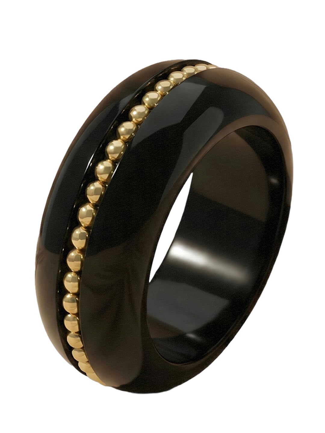 Adiva Black Glossy Acrylic Resin Statement Bangle with Gold Bead Detailing for Women & Girls | Western Style Fashion Bangle Bracelet | Lightweight Designer Jewellery, Party & Festive