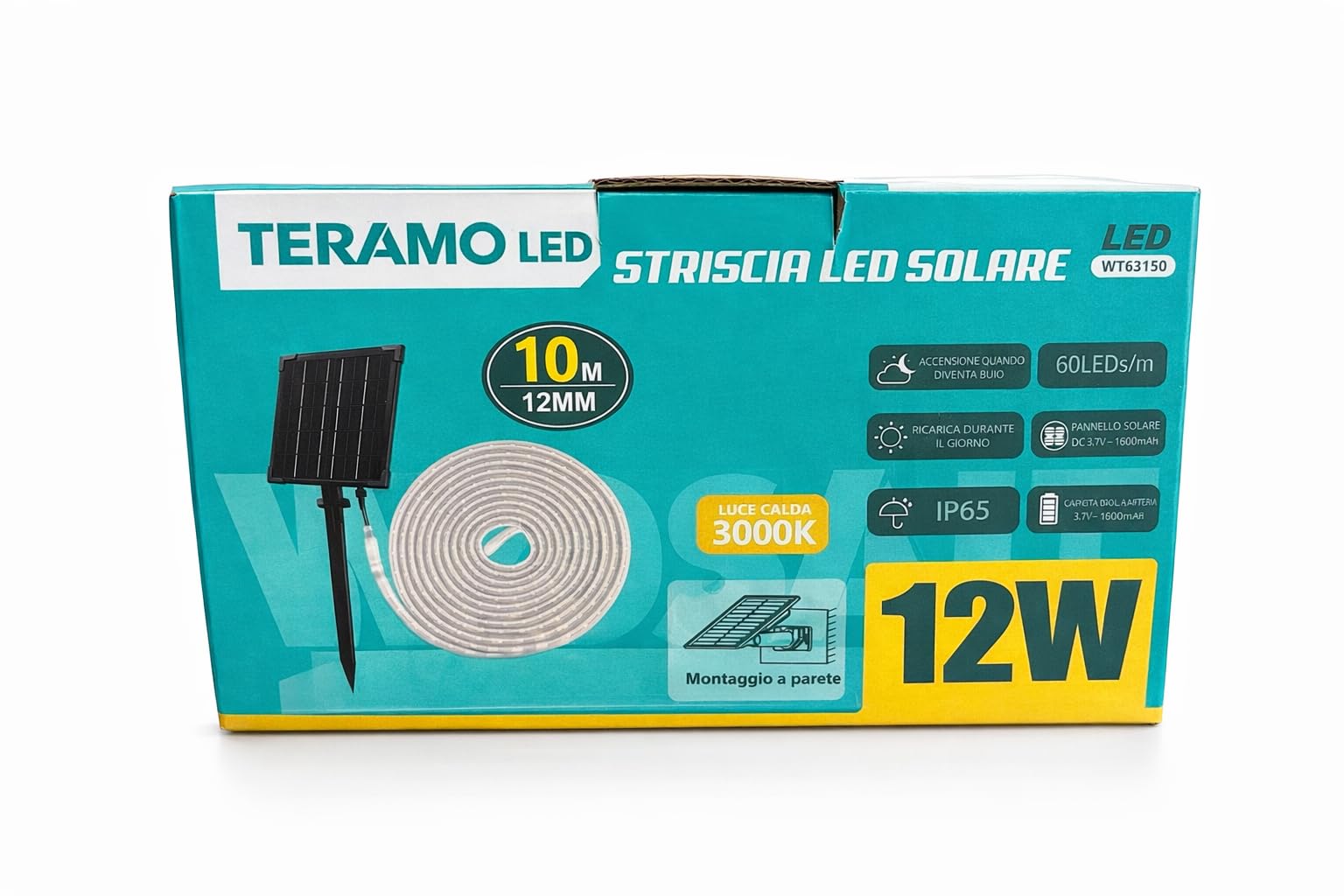 Striscia LED solare per esterno impermeabile IP65 striscia LED luce Calda 3000K flessibile per giardino, terrazza, balcone, gazebo, viale, decorazione (5 METRI)