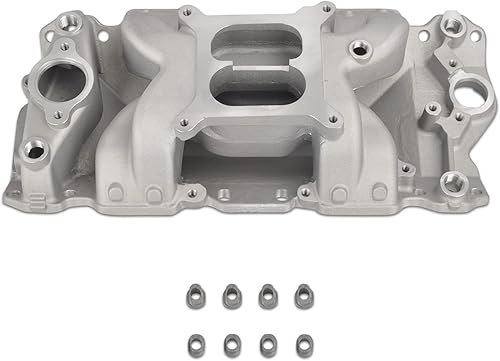 FGJQEFG Colector de admisión doble plano satinado compatible con 1956-1986 SBC Small Block Chevy 265 350 400