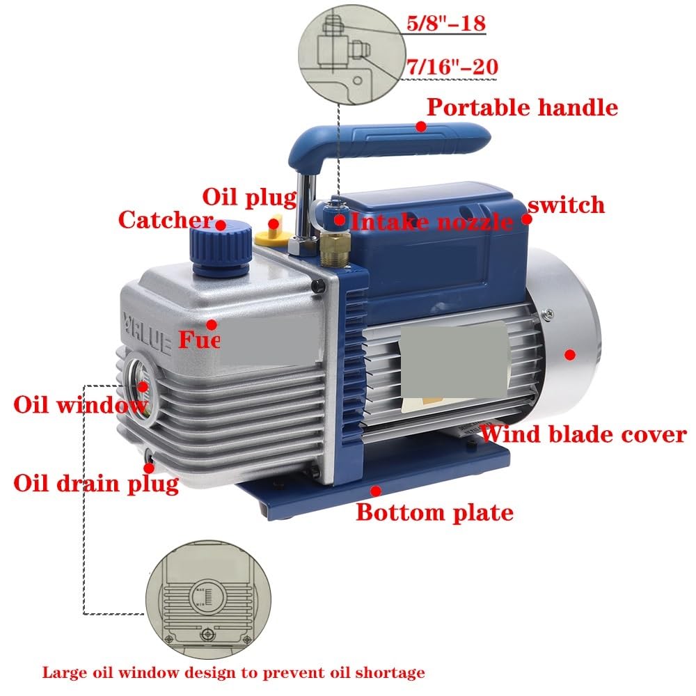 Set pompa a vuoto, Pompa for vuoto Pompa for vuoto refrigerante FY-3C-N Pompa for vuoto manuale monostadio 370W for aria condizionata domestica for auto per HVAC Aria condizionata Refrigerazione Ricar