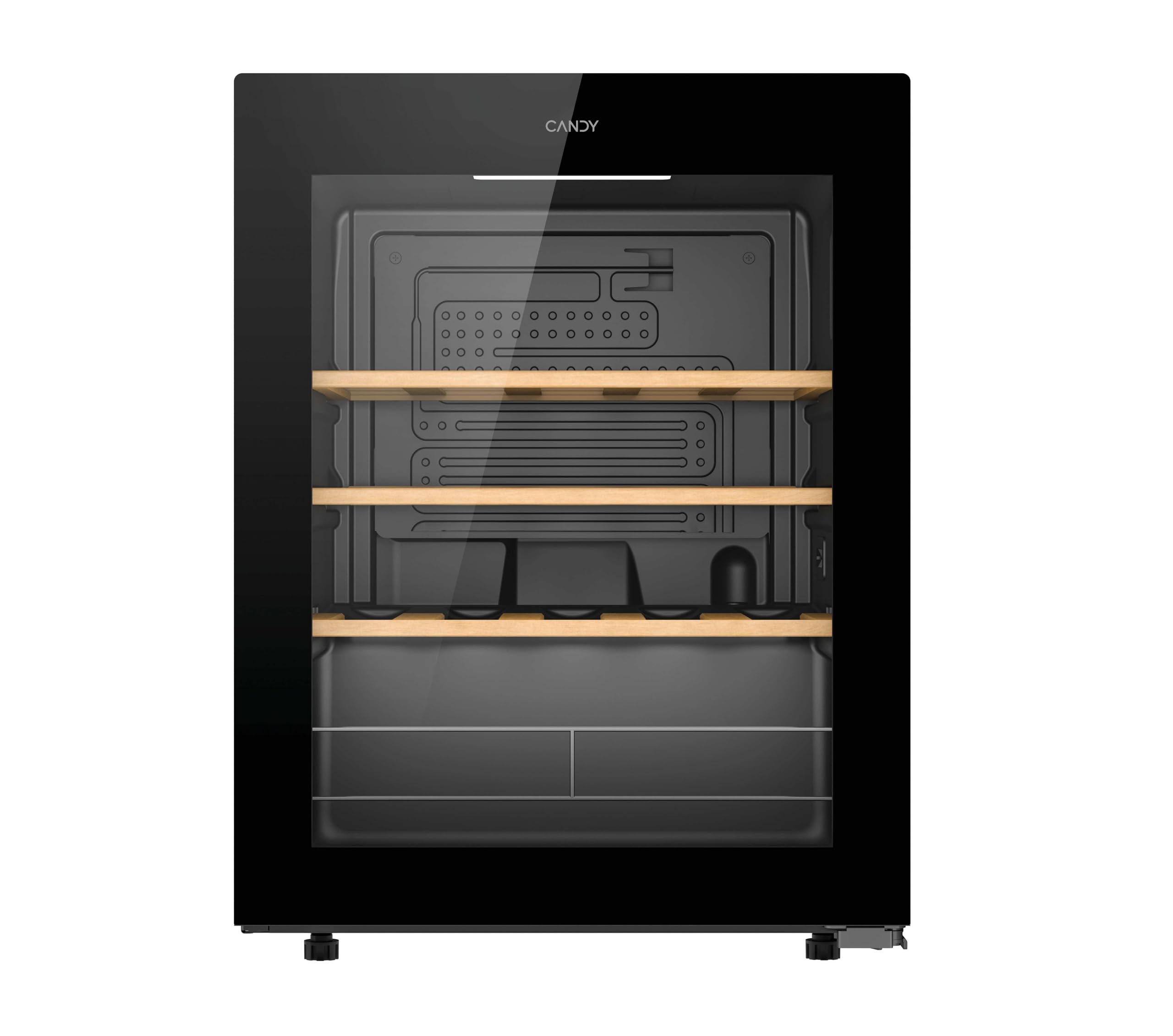 Candy - Cave à Vin Connectée 23 Bouteilles - 1 Porte - Classe Énergétique G - Froid Statique - Noire + Clayettes Bois - 62 Litres - 63 x 47,5 x 45,6 cm - Modèle CWC023