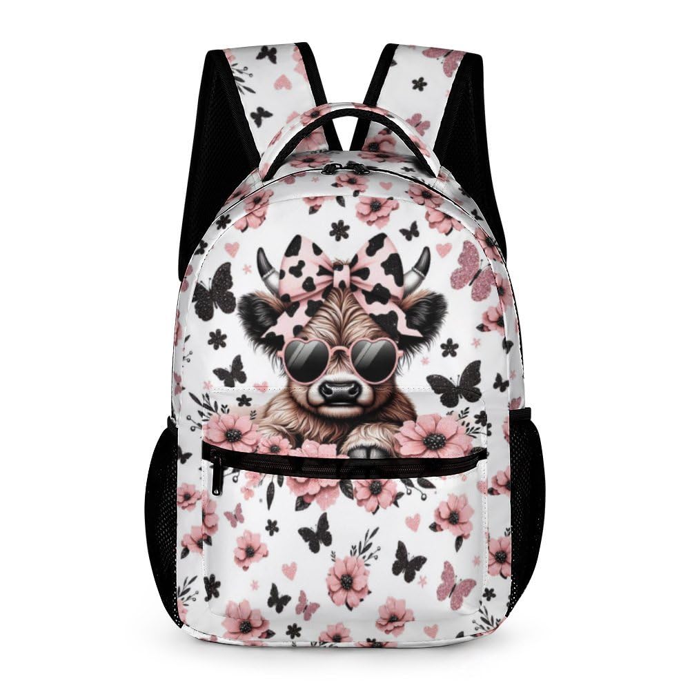 Highland Cow School Backpack for Kids Girls Boys, 16 Inch Cool Highland Cow Themed Bookbag, Personality School Backpack for Students Children,