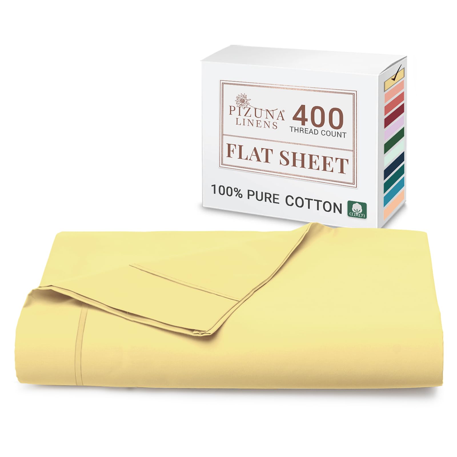 Pizuna Mellow Yellow 100% Cotton Super King Flat Sheet 400 Thread Count Long Staple Cotton Flat Sheet Super King 300X280 Cm, Sateen Weave Top Sheet Super King