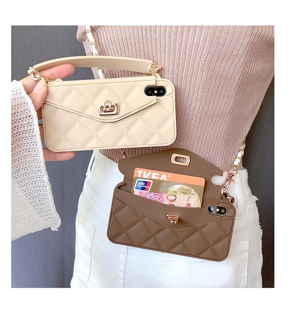UnnFiko Wallet Case Compatible with iPhone 14 Pro Max, Cute Light Luxury Bag Design, Purse Flip Card Pouch Cover Soft Silicone Case with Handstrap Long Shoulder Strap (Brown, iPhone 14 Pro Max) by UnnFiko - Used condition - Image 5