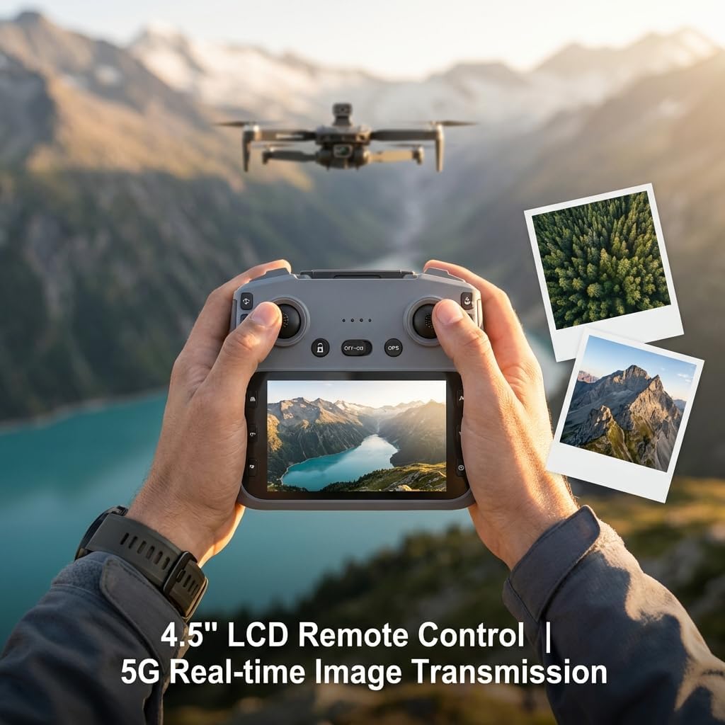 V168 Pro MAX GPS Drone with 4K EIS Camera for Adults, RC Drone with 4.5" HD Screen on Controller, 60 Mins Flight, Long Range Transmission, Follow Me, Auto Return, Brushless Motor, QuickShots, Lightweight and Foldable Quadcopter for Beginner Toy Gifts