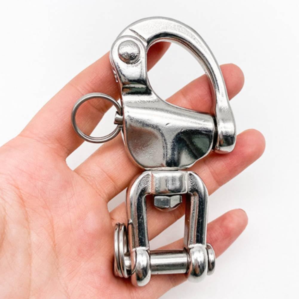 Moschettone per Barca, Sgancio Rapido Moschettone in Acciaio Inox, Grillo Girevole Gancio Girevole a Sgancio Rapido Gancio Girevole a D Link Gancio Clip per Barca a Vela Sabbia e Industria (87 mm)