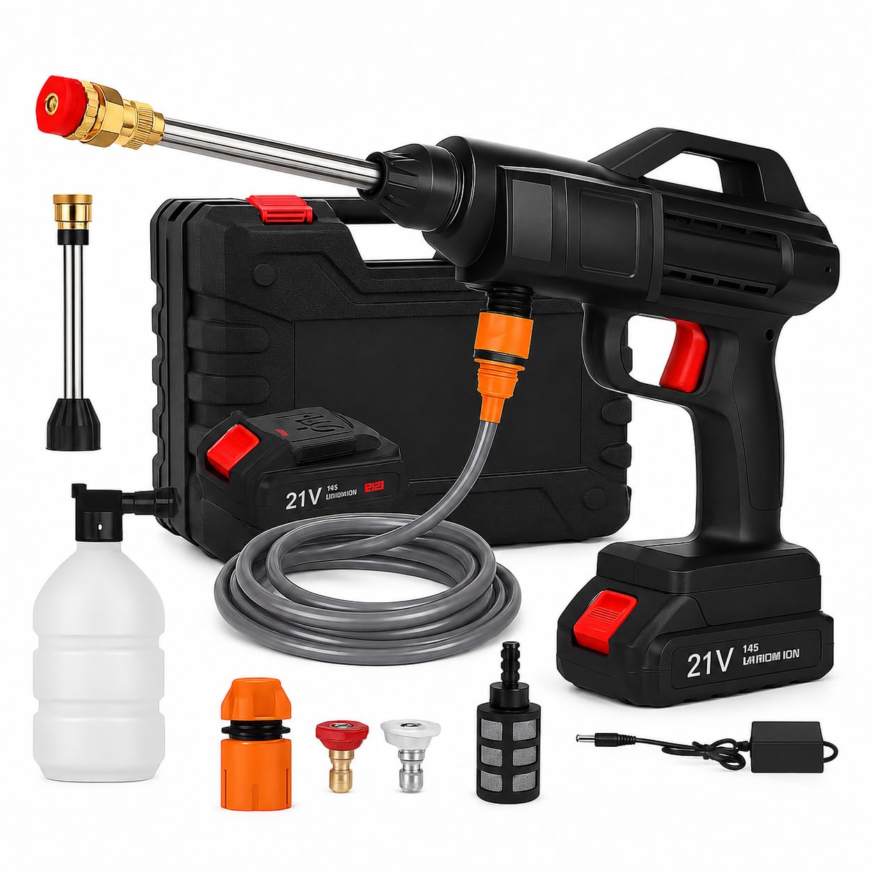 Pistola hidrolimpiadora de 300W para múltiples usos Limpiador inalámbrico de Alta presión con Accesorios Lavadora Alta presión portátil Incluye 2 baterías