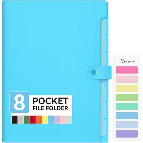 Forvencer Expanding File Folder with 8 Pocket, Letter Size Accordion File Organizer, Portable Folders for Documents, Cute Paper Organizer, Filling Products for School Office Supplies, Sky Blue