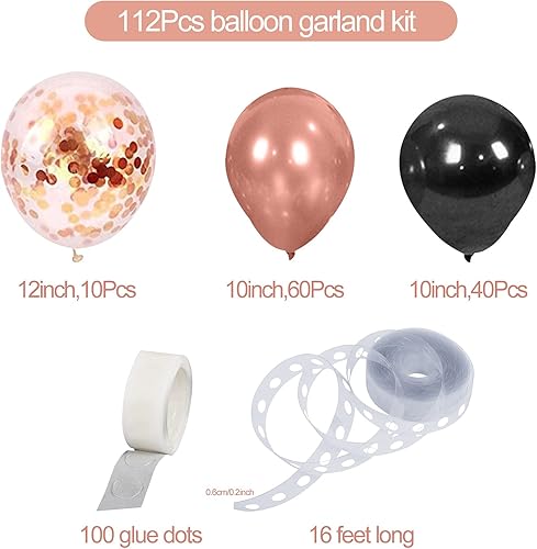 Miniatura 3 de Kit de arco de guirnalda de globos de oro rosa, 112 piezas de globos de látex de confeti de oro rosa, decoraciones de fiesta para cumpleaños, novia,