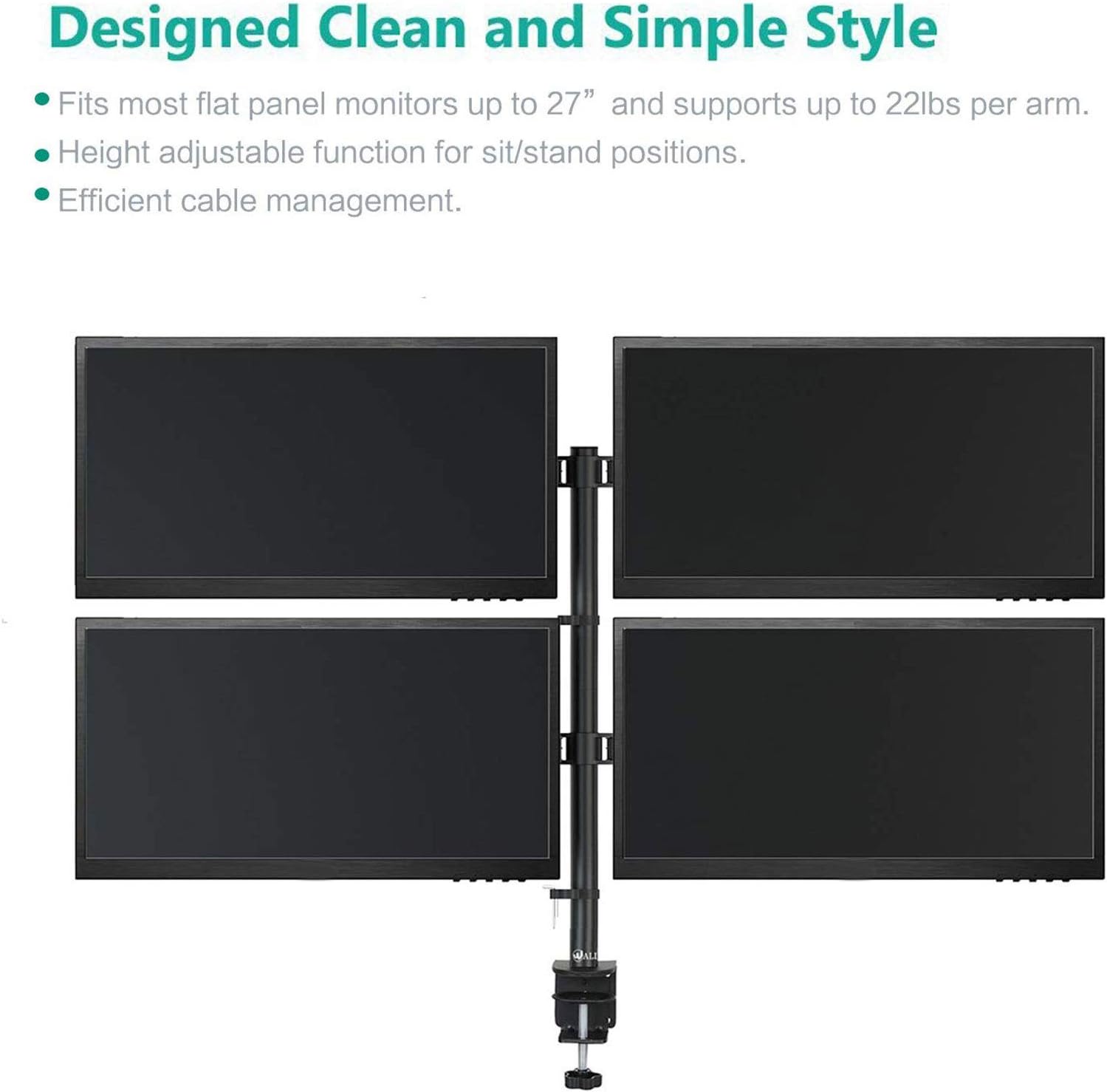 Review Product WALI Quad Monitor Stand, 4 Monitor Stand Fits Heavy Duty Computer Screen up to 27 inch, Full Adjustable Desk Mount Holds up to 22 lbs per Arm (M004), Black Black Friday - 70% OFF WALI Quad Monitor Stand, 4 Monitor Stand Fits Heavy Duty Computer Screen up to 27 inch, Full Adjustable Desk Mount Holds up to 22 lbs per Arm (M004), Black