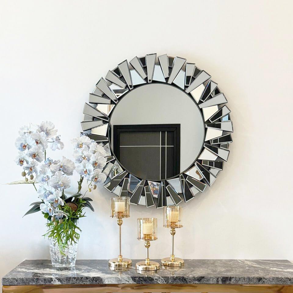 Amazon.co.jp: Artloge 壁掛け鏡 シルバー ウォールミラー 円形