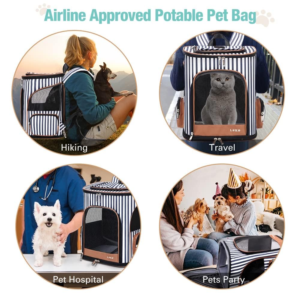 Lekesky Sac à dos extensible pour chat – Sac à dos portable respirant pour chats et chiens de taille moyenne et petite, pliable, avec laisse intérieure anti-fugue et tapis pour animaux de compagnie,