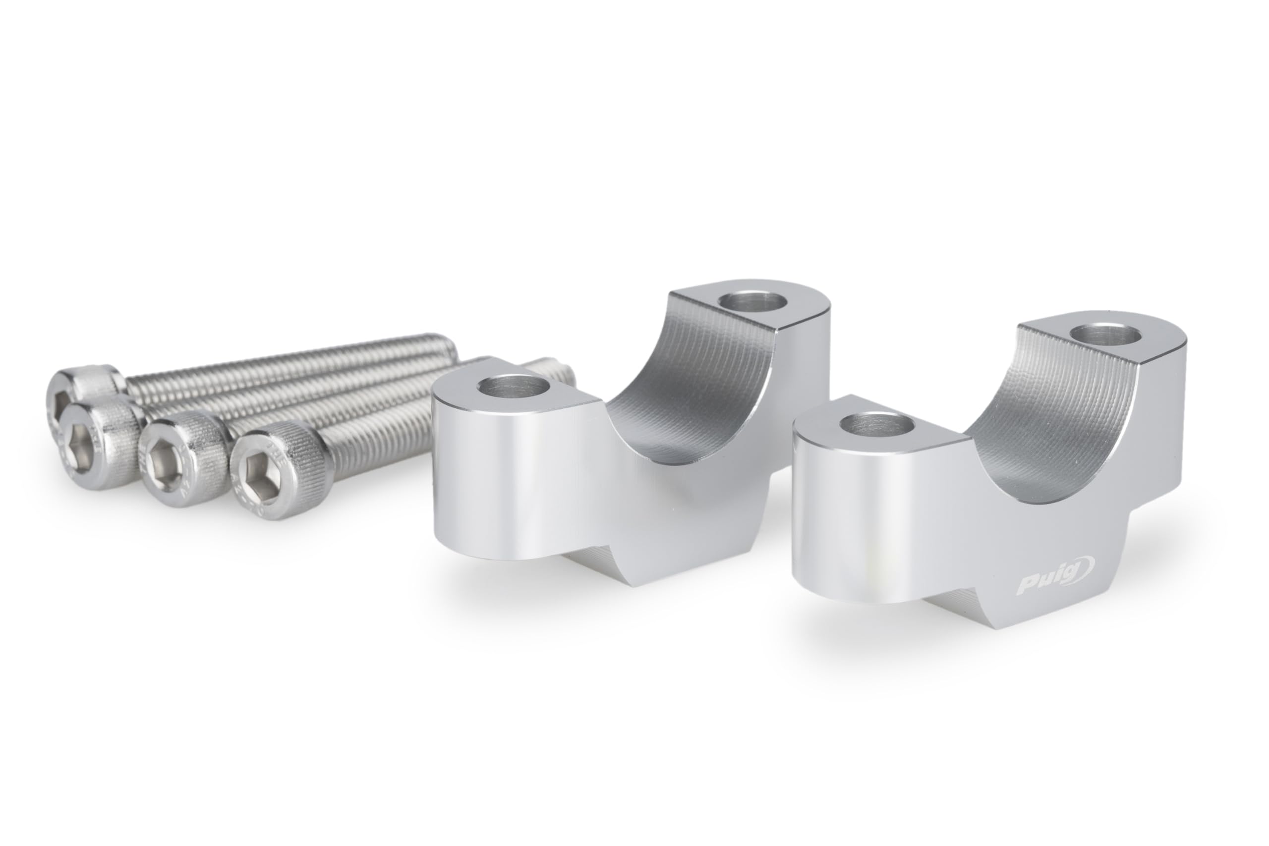 Puig 22037P Risers, Hi-Tech Parts handlebar risers with 20mm height and Ø 29.2 mm, CNC-machined in anodized aluminum to improve ergonomics and style while riding your motorcycle, Silver
