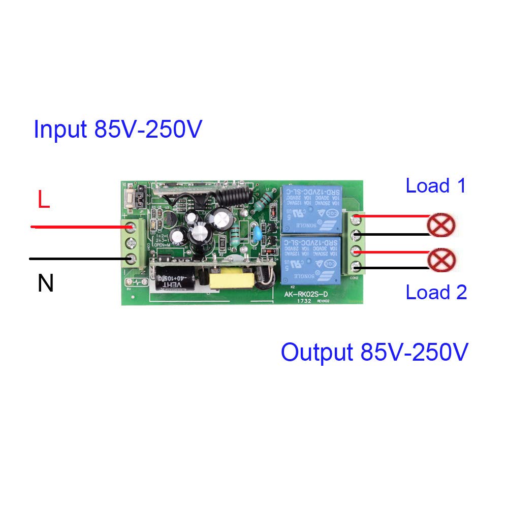 110 V 220 V CA 2 canales 10 A 1000 W, interruptor remoto por radiocontrol, transmisor y receptor, interruptor eléctrico, mando a distancia inalámbrico