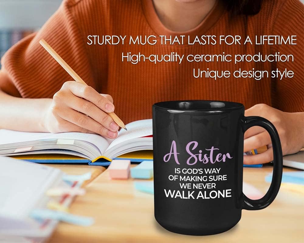 Bubble Hugs Sis Birthday Coffee Mug - We Never Walk Alone - Sisters Female Sibling Sister In Law Soul Sister Sister Tribe 15oz Black