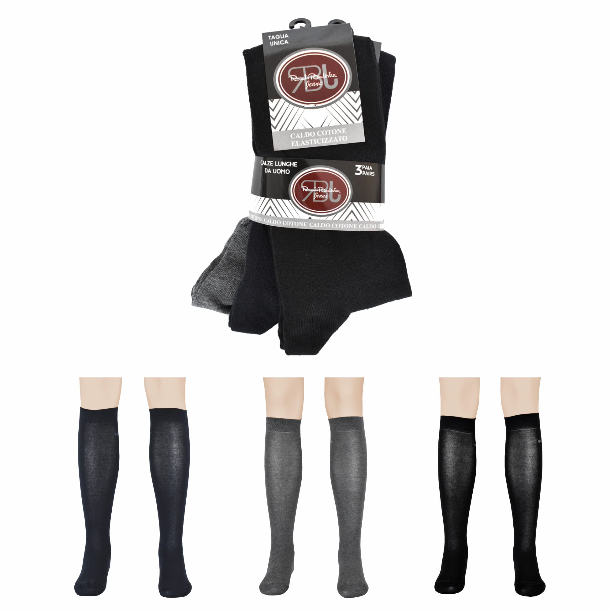 Renato Balestra 6 Paia - Calze Invernali in Cotone da Uomo Varie Altezze - Vari colori - Non stringono - Punte e talloni rinforzati