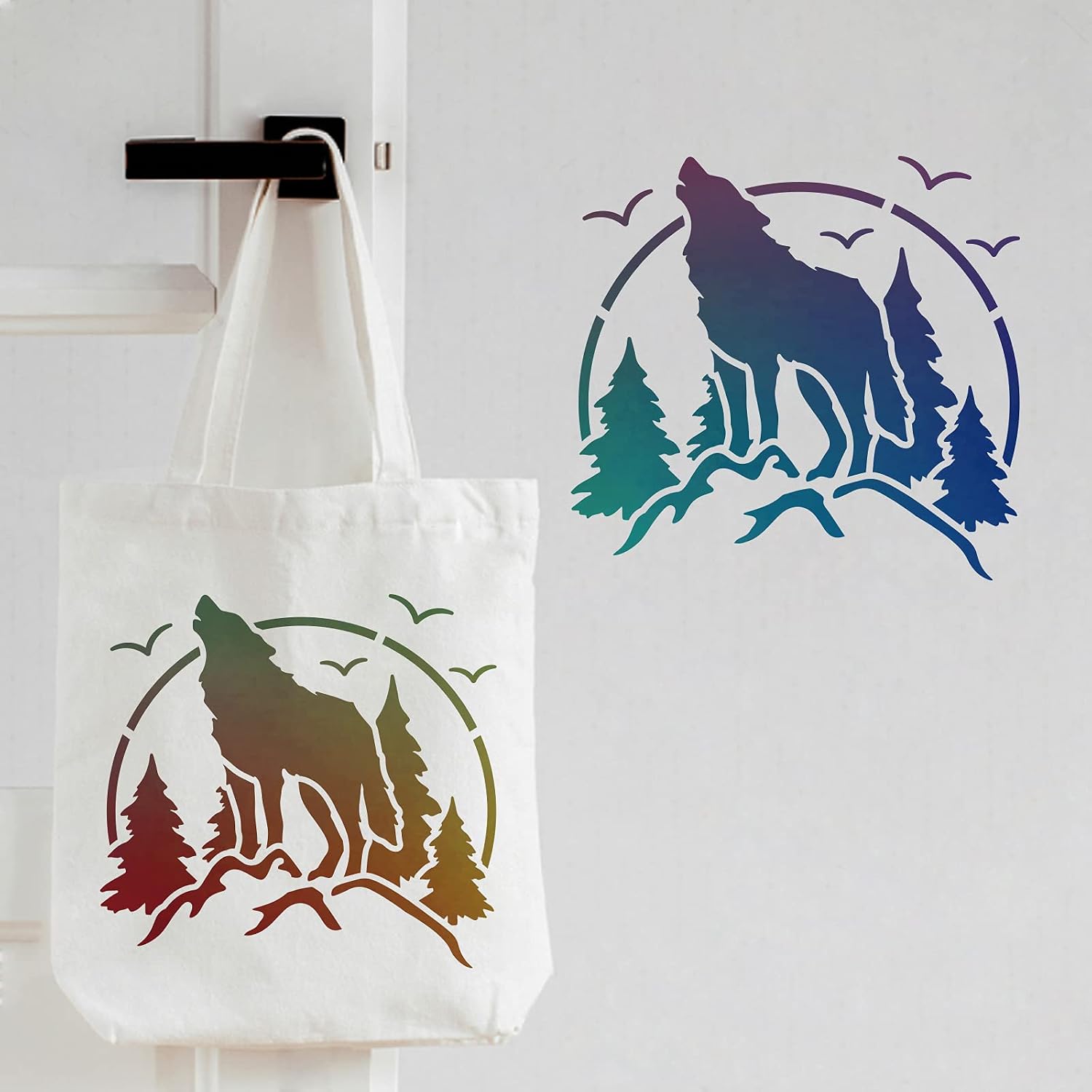 FINGERINSPIRE Forest Wolf Mountain Stencils Decoration Template 30x30cm Plastic Woodland Drawing Painting Stencils Square Reusable Stencils for Painting on Wood Floor - Image 5