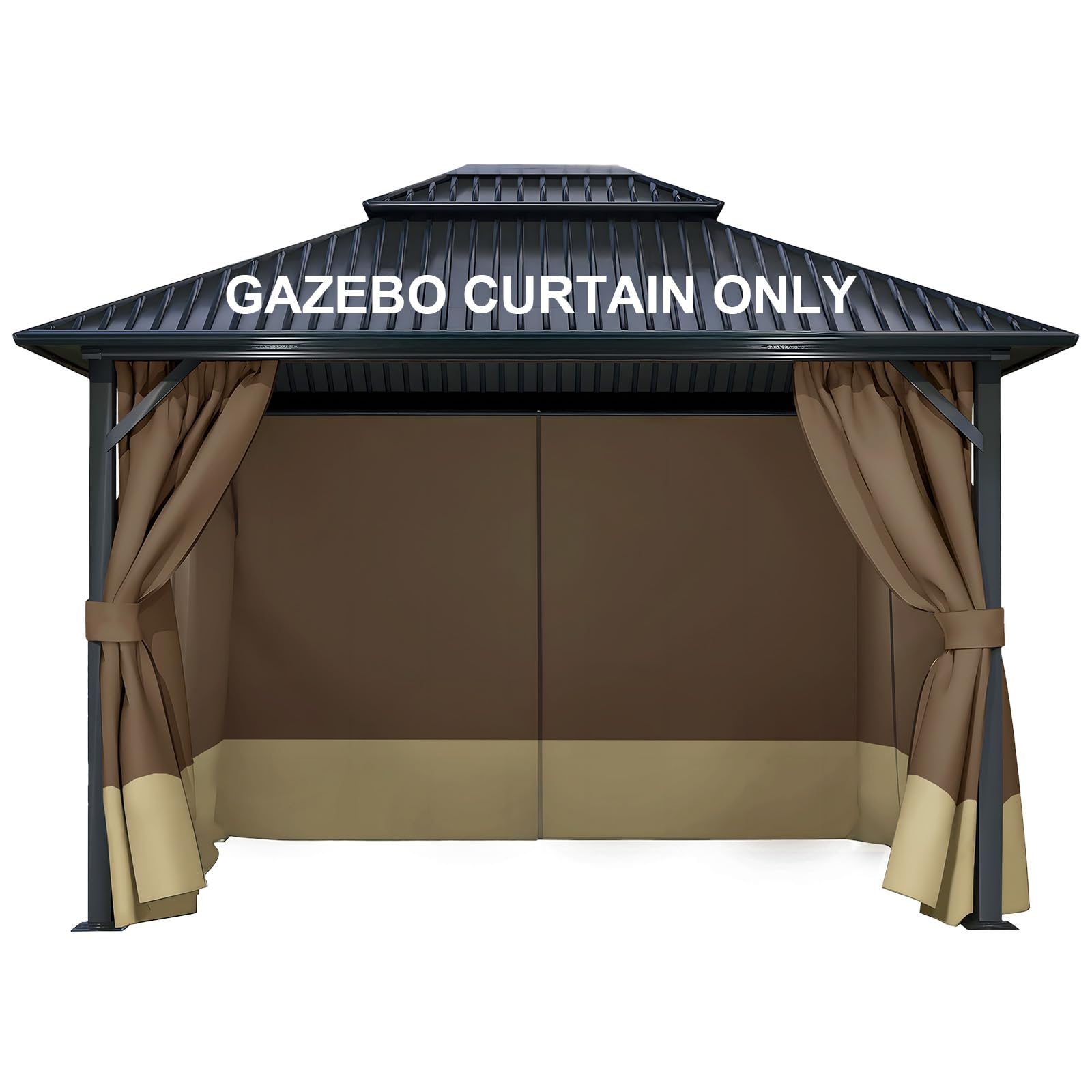 COWVIE Gazebo Curtain Replacement Universal 4-Panel Sidewalls 12' x 16', Patio Gazebo Privacy Curtains with Double Zipper, Replacement for Outdoor Patio Gazebo Canopy (Curtain Only)