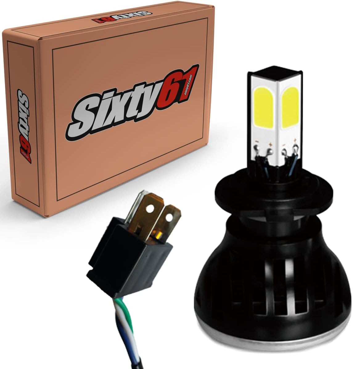 Sixty61 LED Headlight H4 Bulb for Harley Davidson High-Low Beam 2400 Lumens in White for Road King, Electra Glide, Ultra Classic, Softail, Dyna, Heritage, Deluxe, Fat Boy, Sportster