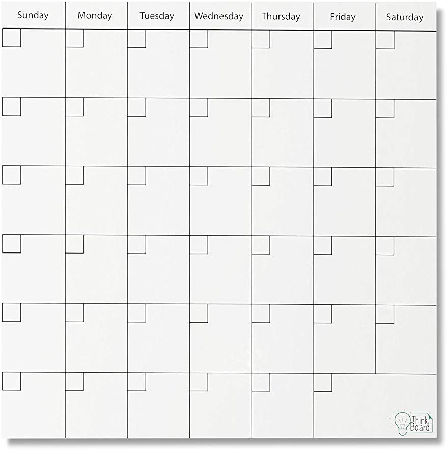 Think Board White 24"x24" Reusable Dry Erase Calendar – Self-Adhesive Whiteboard for Wall, Fridge, or Desk – Removable Writing Surface for Home, Office & Classroom White 24"W x 24"H