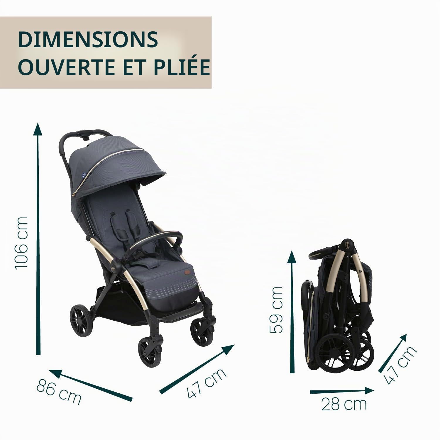 Chicco Poussette Goody XPlus, de 0 mois à 4 ans (22 kg), fermeture d'une seule main, se plie en un seul geste, compacte, grandes roues,capote extensible, dossier inclinable et réglable en 4 positions