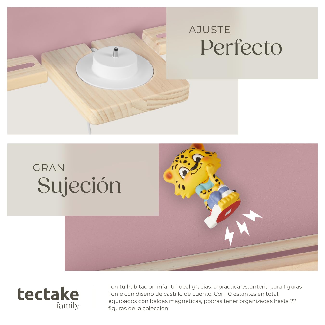 tectake® Estantería Madera para hasta 50 Tonies, Toniebox, Estantería Madera para Figuras Audio Toni, Organizador de Habitación Infantil, 12 Baldas y Guía de Cables, Diseño Resistente y Seguro