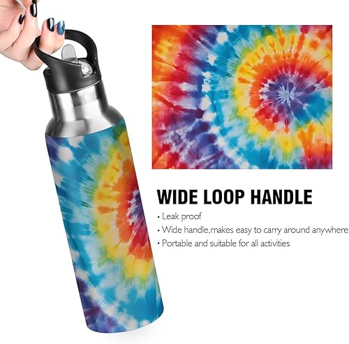 Miniatura 3 de Botella de agua de acero inoxidable con aislamiento al vacío, diseño de remolino, diseño de espiral, diseño abstracto retro, con popote y asa para