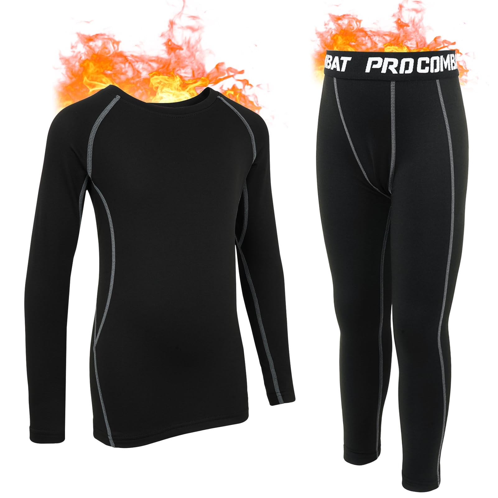 GogokidsBoys Base Layer 2 Pcs Kids Warm Athletic Top & Legging Sets, Quick-Drying Youth Long Sleeve Compression Thermal Underwear Full Set for Football, Running, Gym Sports and Casual,8-14 Years