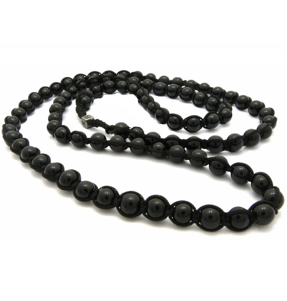 Black Round Balls Marble 6mm Glass Beads Men Hip Hop Long Necklace 30"-image-45
