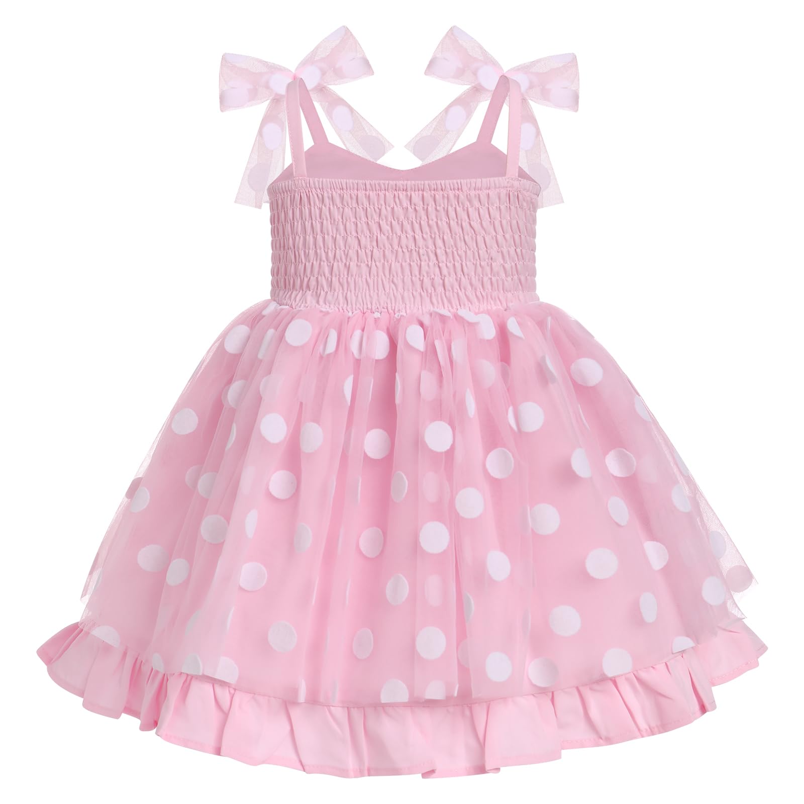 Toddler Dress Up Clothes for Girls: Girls Beach Dress, Girls Dresses - Floral Mini Polka Dots Dress Boho Pleated Casual Swing Dresses for Kids Wedding Party Photoshoot Pink & Mini Dots 6-12 Months
