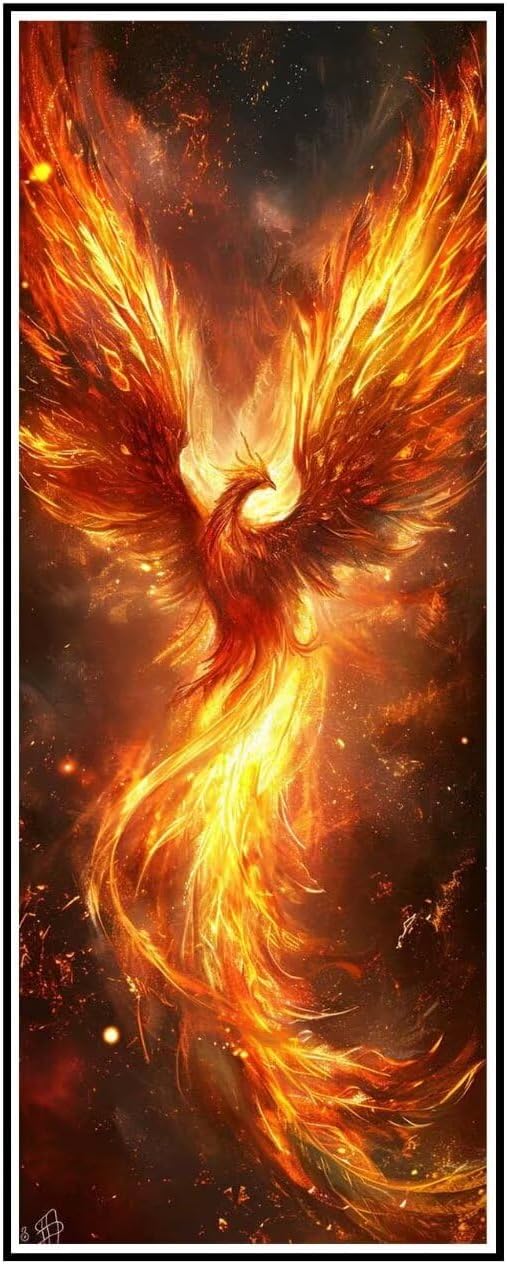 Fire Phoenix Diamond Painting Kits for Adults, 5D Diamond Art Kits for Beginner, DIY Diamond Paintings, Paint by Numbers, Crystal Gem Art Crafts, Wall Art Home Bedroom Decor Gifts (16x48 Inch)-a403