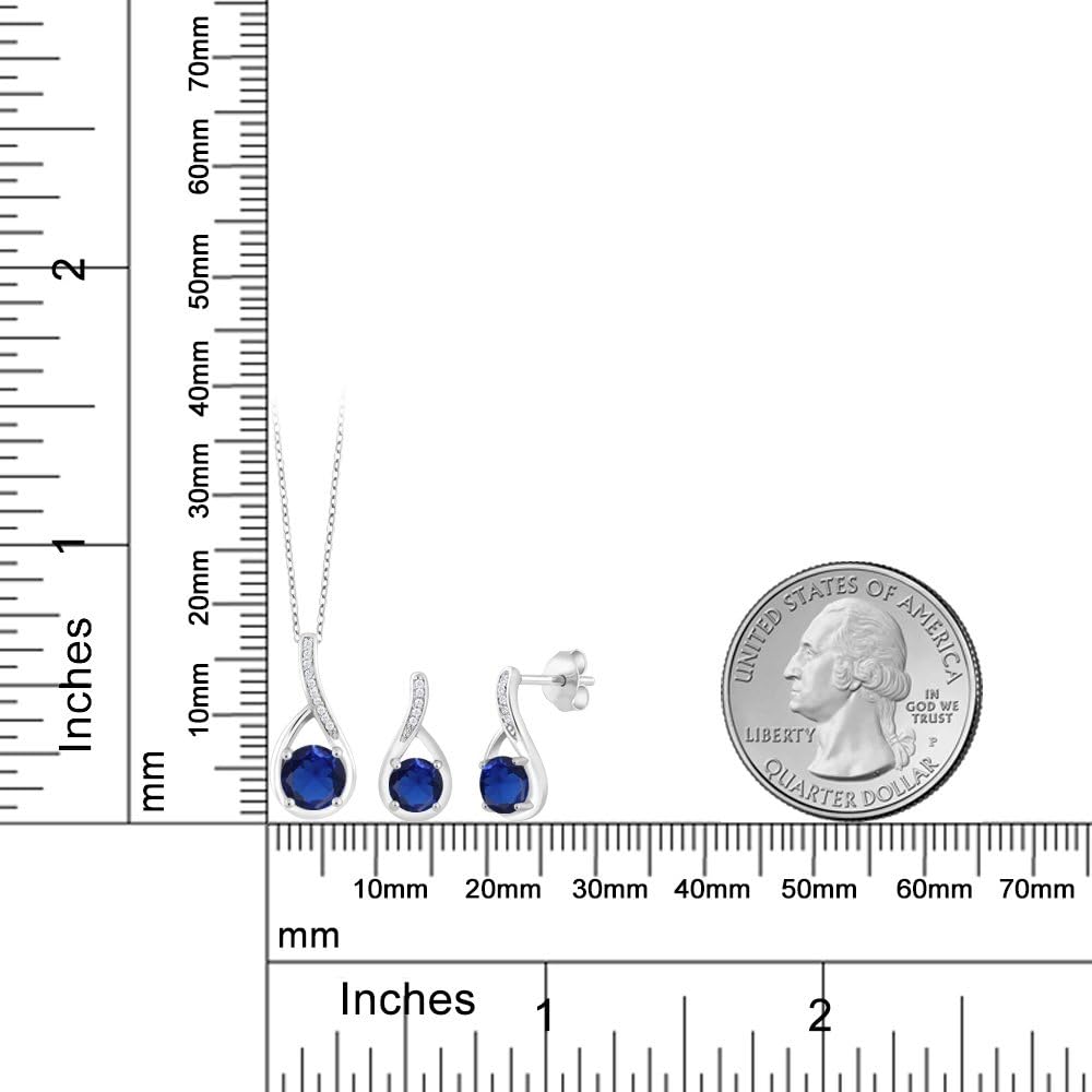 Gem Stone King Pendant and Earrings Jewelry Set for Women | 925 Sterling Silver | Gemstone Birthstone and White Diamond | Round 6MM and 5MM | With 18 Inch Chain