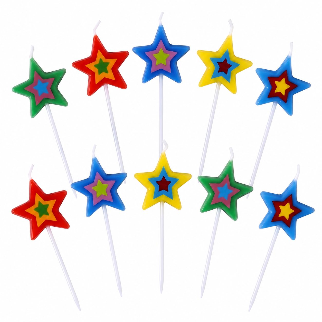 Rainbow Star Birthday Candles, 10 Pack Colourful Layered Star Shaped Cake Candles, Birthday Cake Cupcake Party Decorations