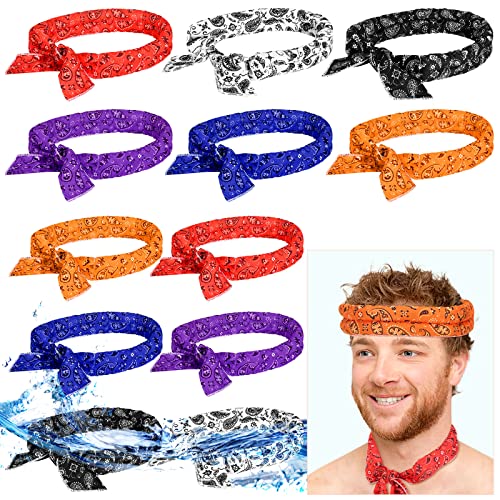 Coume 12 Pcs Ice Cooling Scarf Cooling Neck Bandana Cooling Neck Wraps Cooling Headband Summer Cooling Bandana for Men Women Outdoor Activities, Multicolored