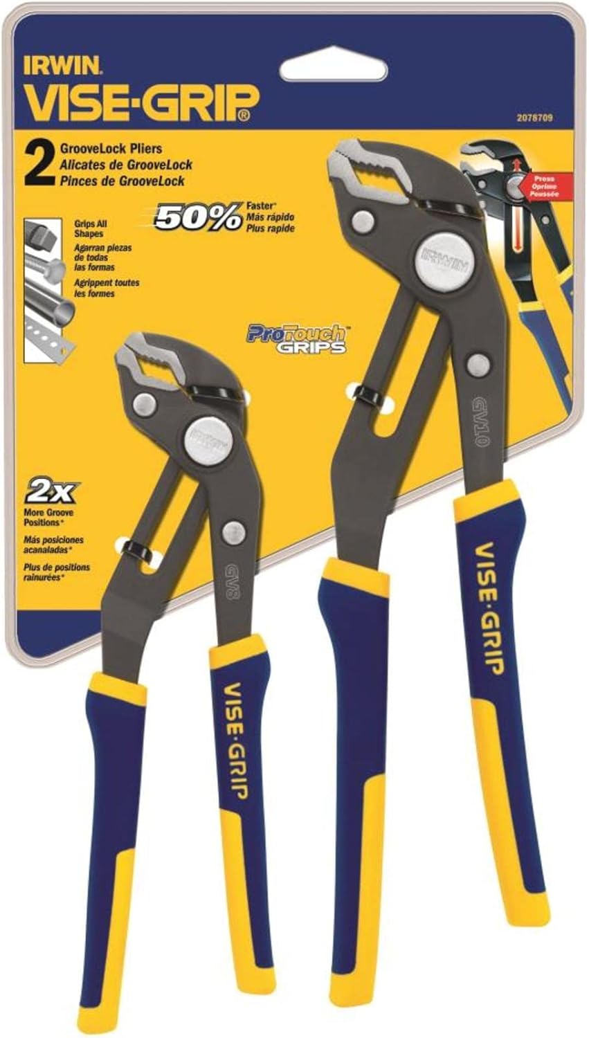 IRWIN Tools VISE-GRIP GrooveLock Pliers Set, V-Jaw, 2 Piece, 2078709