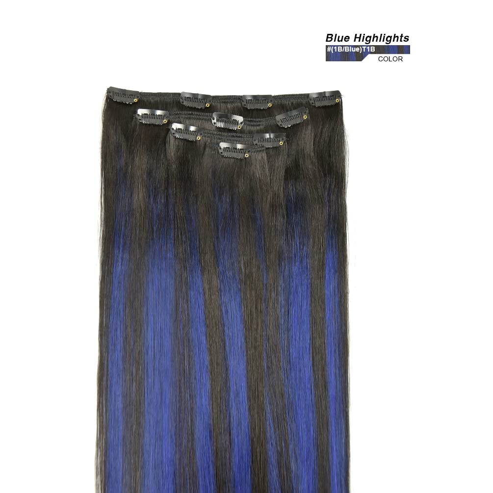 Ombre Remy Real Human Hair Extensions Aqua Blue Color Slick Clip in Highlights Deep Teal Hair Extensions, Aqua Clip in Hair Streaks, Aplat  main image 2