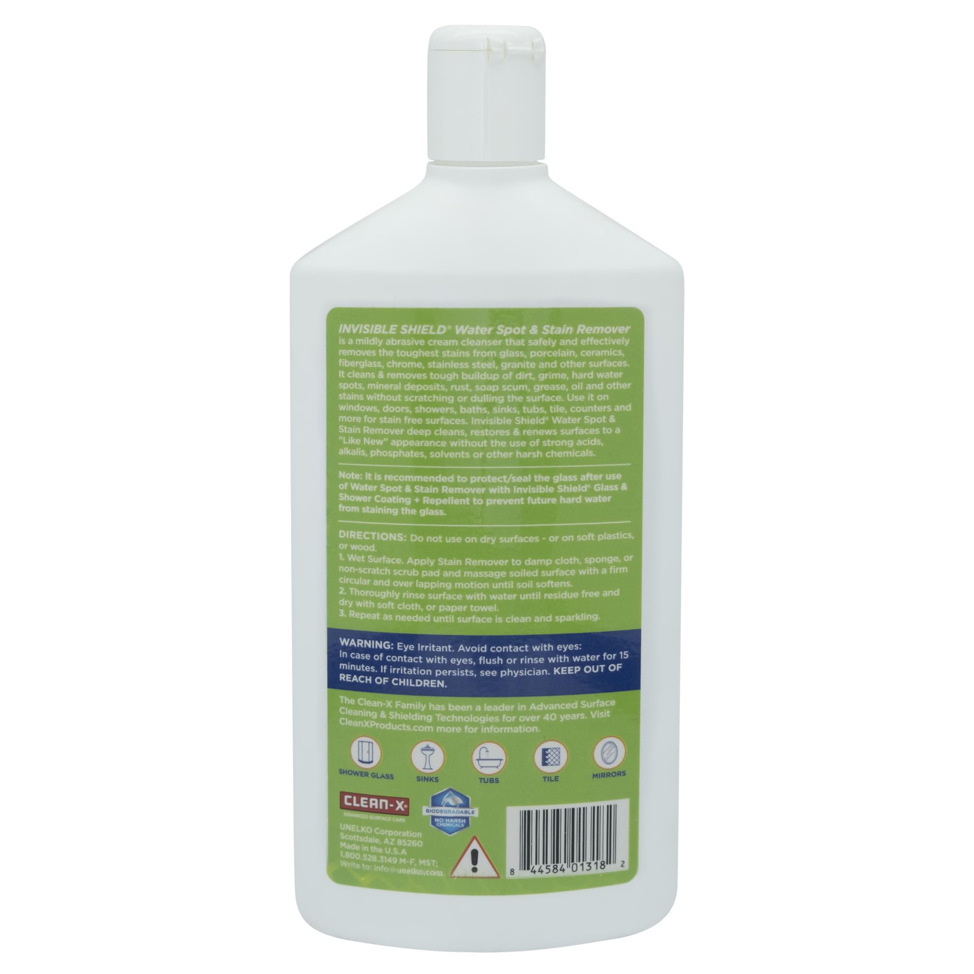 Unelko 13182 Invisible Shield Water Spot and Stain Remover for Glass, 16 oz