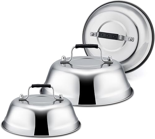Leonyo - Juego de 3 cúpula de fusión de queso, cubierta de vapor de acero inoxidable de 9 a 6.5 pulgadas para parrilla de plancha, accesorios de