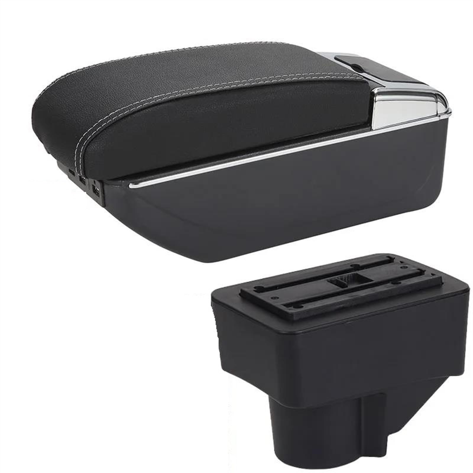 NOHEEU Car Armrest Special Storage Box Modified Parts For Fiesta MK7 2009 2010 2011 2012 2013 2014 2015 2016 2017(A3 Black white 7USB)