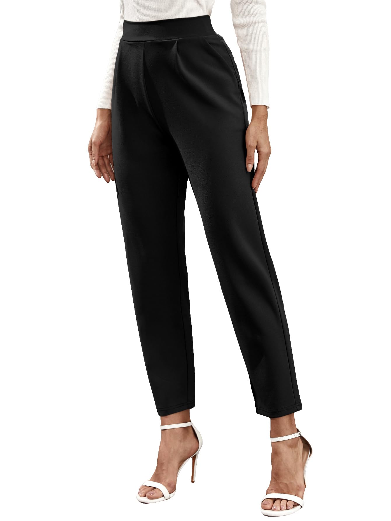 Floerns Womens Solid High Waist Tapered Ankle Stretch Work Pants