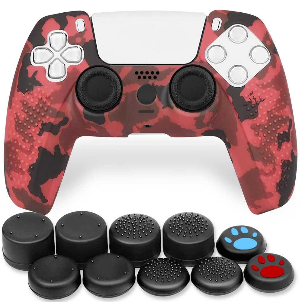 OcioDual Funda de Silicona Compatible con Mando PS5 Camuflaje Rojo Carcasa Anti Caídas Golpes Goma Flexible Cubierta Estuche